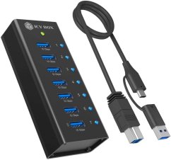 Icy Box Box 7-Port USB 3.2 Gen 2 (10 Gpbs) Hub z 1x portem ładowania tabletu, w Sadaie z zasilaczem 12 V/3 A, całkowicie metalowy (Club Hub 618)