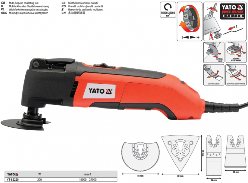 Yato Wielofunkcyjne narzędzie oscylacyjne 300W (YT-82220)