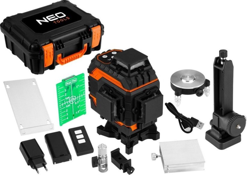Neo Laser 3D, 16 linii, zielony, walizka, tarcza celownicza, magnetyczny uchwyt, ładowarka