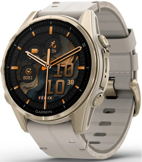 Garmin Fenix 8 AMOLED 43mm Sapphire Gold/Gray Leather Strap 010-02903-40