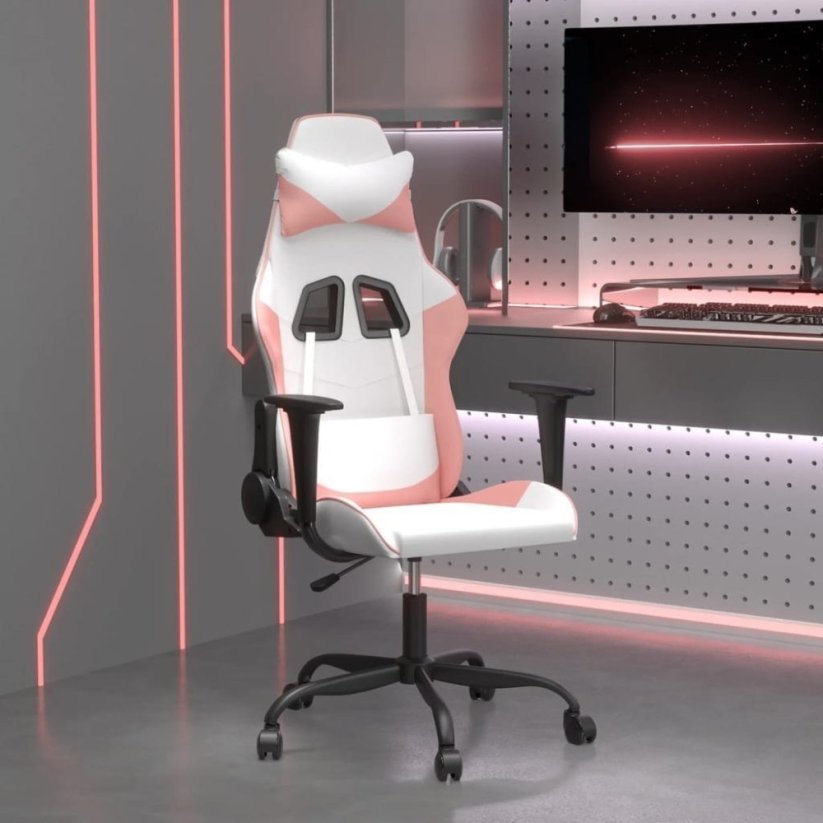 vidaXL Masujący fotel gamingowy, bielo-ružový, sztuczna skóra Lumarko!