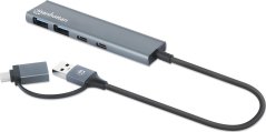 Manhattan Manhattan 181075 huby i koncentratory USB 3.2 Gen 1 (3.1 Gen 1) Type-A + Type-C 5000 Mbit/s Sivý