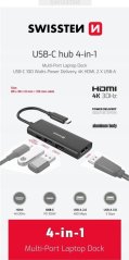 Swissten 4in1 USB-C Hub Stacja dokująca Notebooka z wieloma portami USB-C 100W / HDMI 4K / 2x USB-A