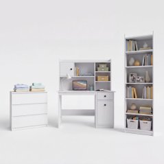 Meblar Sada mebli biurko Chester + nadstawka 120 + komoda M3 + regał Rimini biel (M-MP-ZSZ-CHST-1-BIA)