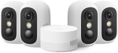 Eufy EufyCam C35 - 4 Kamera Kit - Sieciowa kamera monitoringu - do użytku zewnętrznego i wewnętrznego - odporna na warunki atmosferyczne - farba (Dzień i Noc) - 1920 x 1080 - 1080p - Audio - Bezdrôtová - Wi-Fi - Prąd stały 5 V - z HomeBase Mini (E8110425)
