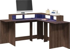 vidaXL Biurko z podświetleniem LED, Hnedý dub, 152x152x91 cm