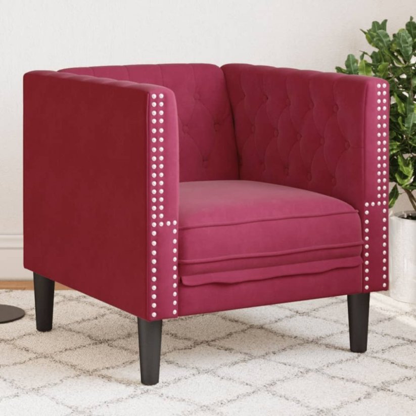 vidaXL Fotel Chesterfield, winna czerwień, tapicerowany aksamitem