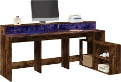 vidaXL Biurko z podświetleniem LED, przydymiony dub, 200x104x91 cm