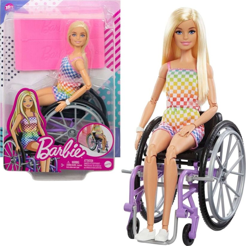 Mattel Fashonistas Bábika na wózku Strój w kratkę HJT13