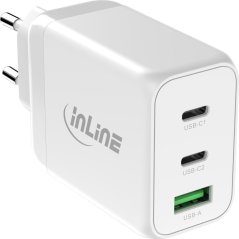 Axagon InLine® USB PD Netzteil, GaN Ladegerät, 3-Port, Dual USB-C+USB-A, 65W, weiß