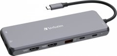 Verbatim Hub USB Verbatim Multi Port CMH-13: 2x USB-C PD, 1xUSB-A 3.1, 3xUSB-A 3.0, 2xUSB-A 2.0, 2xHDMI, DisplayPort, RJ-45, audio