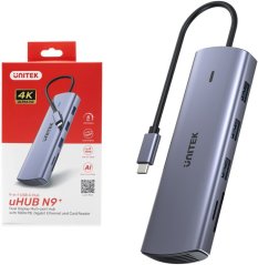 Unitek 9w1 USB C Gigabit Ethernet HDMI VGA 3x USB A czytnik kart PD 100W