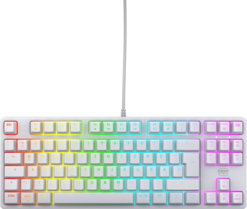 Cherry CHERRY XTRFY K4V2 - Tastatur - RGB - 80% - TKL - Hintergrundbeleuchtung - USB - QWERTZ - Deutsch - Tastenschalter: CHERRY MX2A Red - weiss