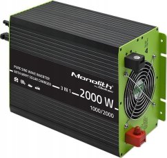 Qoltec Przetwornica solarna Monolith 3w1 z funkcją ładowania AC | MPPT | UPS | ATS | 1000W | 2000W | 12V na 230V | Czysty Sinus