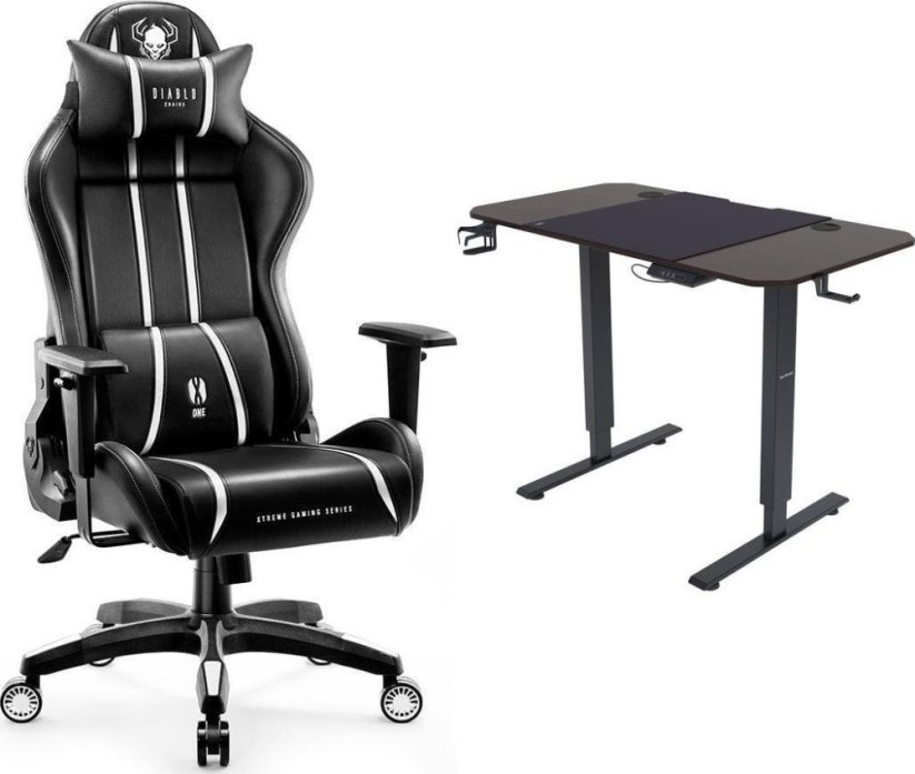 Diablo Chairs X-ONE 2.0 NORMAL czarno-biały + EGON 1100 Orzechowe 110 cmx60 cm