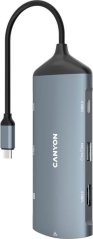 Canyon CANYON 8 in 1 hub, with 1*HDMI,1*Gigabit Ethernet,1*USB C female:PD3.0 support max60W,1*USB C male :PD3.0 support max100W,2*USB3.1:support max 5Gbps,1*USB2.0:support max 480Mbps, 1*SD, cable 15cm, Aluminum alloy housing,133.24*48.7*15.3mm,Dark grey