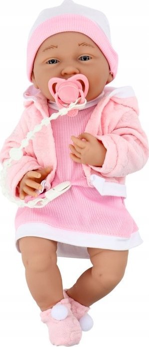 LeanToys Bábika Bobas Ze Smoczkiem Sukienka Czapeczka Ružová Kocyk Príslušenstvo 35 cm