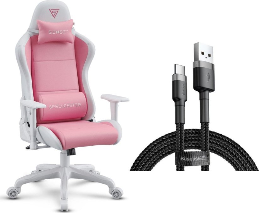 SENSE7 Spellcaster FUKU PU biało-różowy + kabel usb