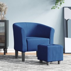 vidaXL Fotel bujany z podNôžkiem, Modrý, obity tkaniną