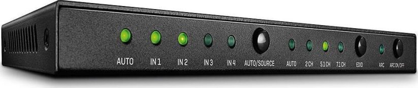 Lindy 38249 Switch (Prepínač) 4-portowy HDMI 4K UHD z audio, portem optycznym i analogowym + pilot IR