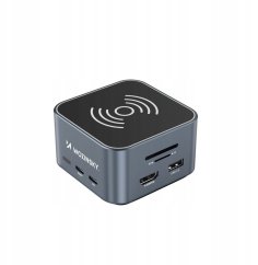 Wozinsky Hub USB-C 12 w 1 Wozinsky WHBC09Y8S wielofunkcyjny,z funkcją ładowania bezprzewodowego, aluminiowy, z kablem 15 cm - szary