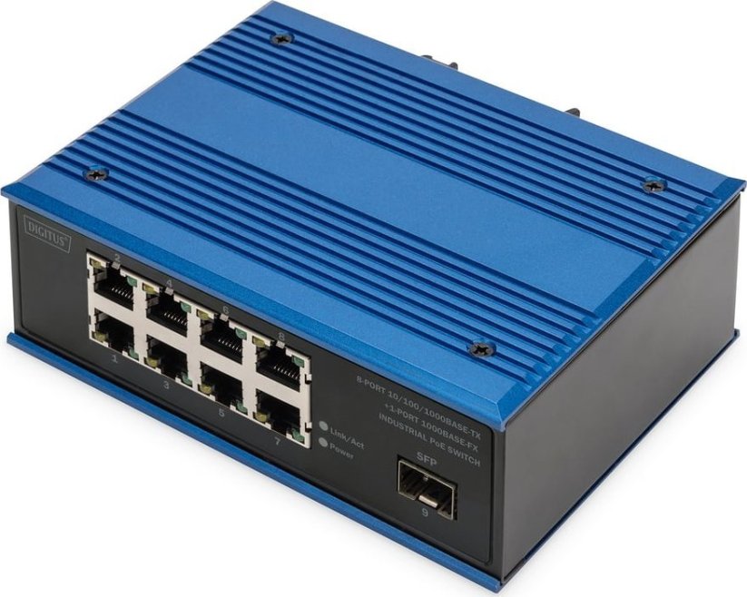 Digitus Digitus 8-portowy Prepínač sieťový Gigabit Ethernet PoE, przemysłowy, niezarządzany, 1 łącze SFP