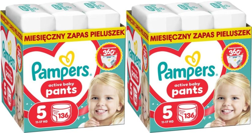 Pampers Active Baby 5 plienkové nohavičky 11-17 kg, 136 ks x 2