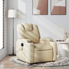 vidaXL Rozkładany fotel masujący, krémový, obity tkaniną