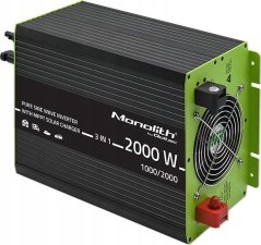 Qoltec Przetwornica solarna Monolith 3w1 z funkcją ładowania AC | MPPT | UPS | ATS | 1000W | 2000W | 12V na 230V | Czysty Sinus
