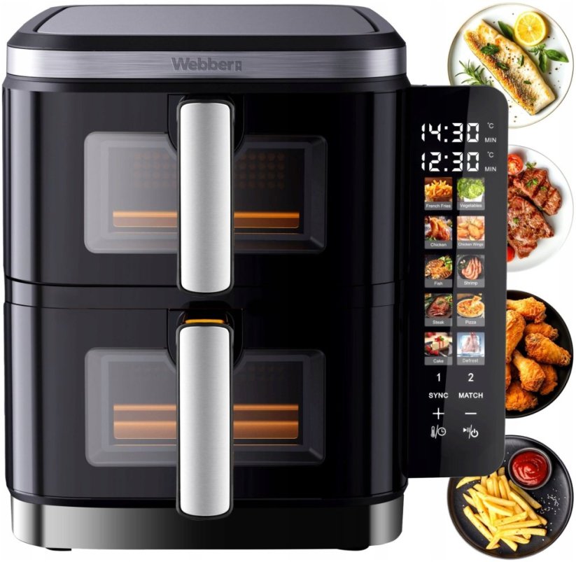 Webber FRYTKOWNICA PODWÓJNA PIONOWA BEZTŁUSZCZOWA AIR FRYER 2800W 11L XXL WEBBER