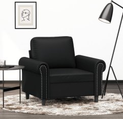 vidaXL Fotel, Čierny, 60 cm, obity sztuczną skórą Lumarko!