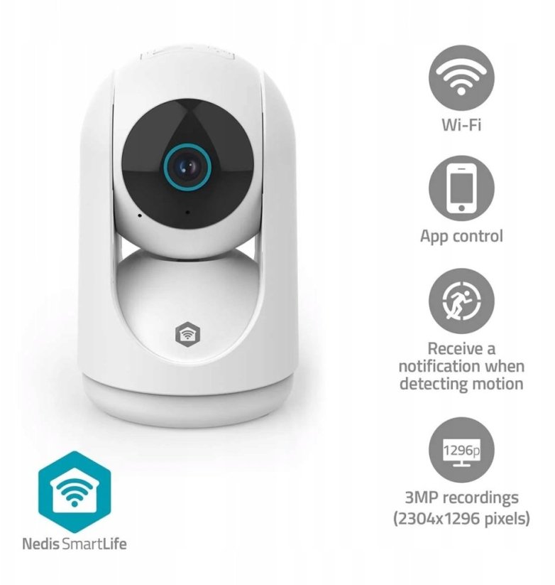 Nedis SmartLife vnútorný Kamera | 3MP Full HD 1296p | Pan tilt