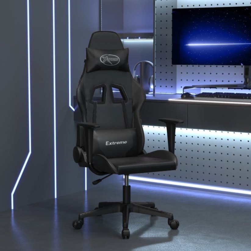 vidaXL Masujący fotel gamingowy, Čierny, sztuczna skóra Lumarko!