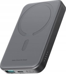 Joyroom Powerbank JR-W020 Mini 5000mAh USB-A USB-C indukcyjny 20W - Čierny + kabel USB-C / USB-C