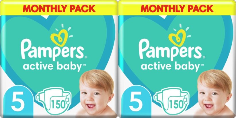 Pampers Pieluchy Active Baby 5, 11-16 kg, 150 szt. x2
