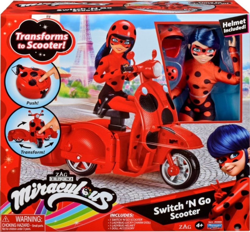 NoName Miraculous: Biedronka i Čierny Kot skladaný skuter Lucky Charm i Bábika Biedronka, Odrážadlo