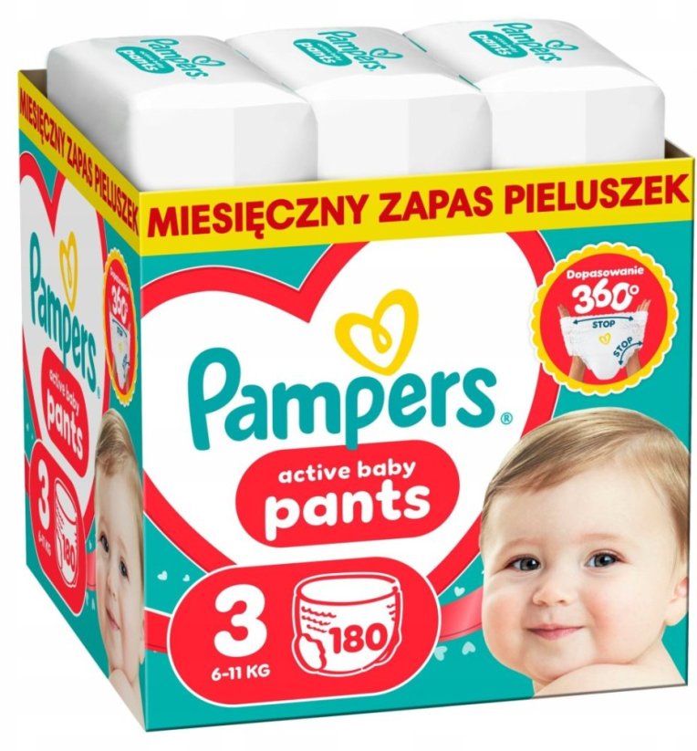 Pampers Active Baby 3 plienkové nohavičky 6-11 kg, 180 ks x 2
