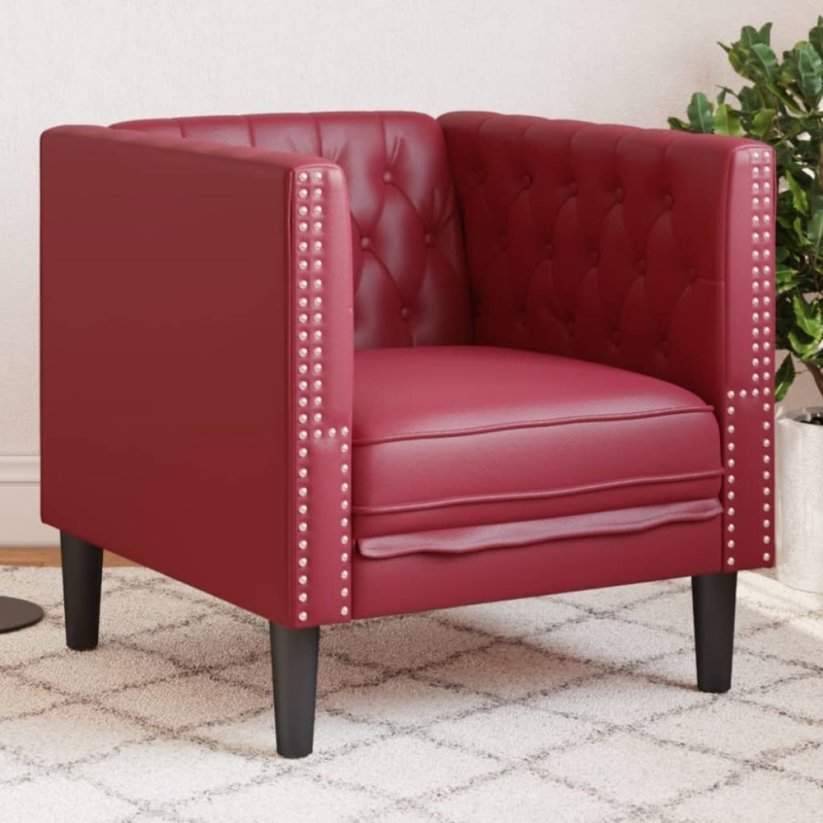 vidaXL vidaXL Fotel Chesterfield, winna czerwień, tapicerowany sztuczną skórą