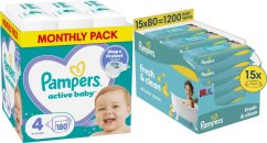 Pampers Pieluchy Active Baby 4, 9-14 kg, 180 szt. +1200szt. chusteczek Freshclean