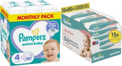 Pampers Pieluchy Active Baby 4, 9-14 kg, 180 szt. +1200szt. chusteczek Sensitive