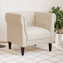 vidaXL Fotel Chesterfield, krémový, obity tkaniną Lumarko!