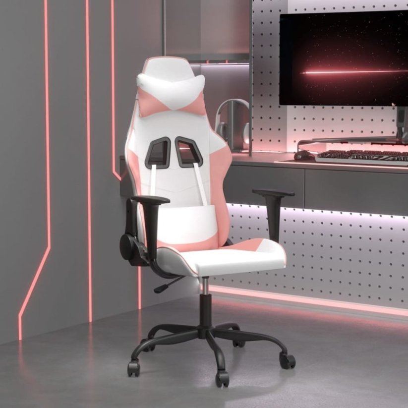 vidaXL vidaXL Fotel gamingowy, bielo-ružový, sztuczna skóra