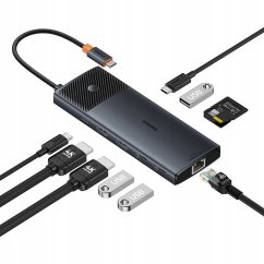 Baseus Metal Gleam II 10w1 1x RJ-45 1x SD 1x TF 1x microSD 2x USB-C 2x HDMI  + 3x USB-A 3.2 Gen2 (6932172689667)
