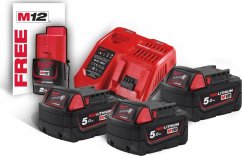 Milwaukee Komplektas M18 NRG-503 (greitas kroviklis M12-18FC + 3vnt., akumuliatorių M18 B5 + M12 B2 akum.) Milwaukee