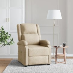 vidaXL Fotel masujący, krémový, obity tkaniną