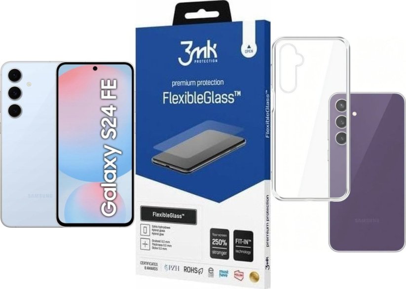 Samsung Galaxy S24 FE 5G 8/128GB Niebieski  (SM-S721BLBDEUE) + FlexibleGlass + Etui Clear Case