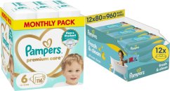 Pampers Pampersy Premium Care 6, 13-18 kg, 116 szt. +960szt. chusteczek Freshclean