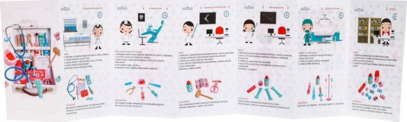 1DEA.me drevený Sada Lekarza pre deti 3+ Príslušenstvo 30 el. Książeczki edukacyjne + Naklejki "Dzielny pacjent"