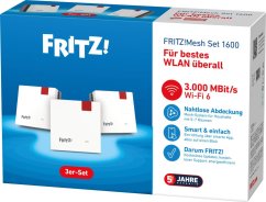 AVM FRITZ!Mesh Set 1600 3-pak Dual-band (2.4 GHz/5 GHz) Wi-Fi 6 (802.11ax) Červený, Biely (20003111)