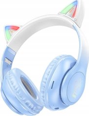 Hoco HOCO słuchawki bezprzewodowe bluetooth nagłowne W42 Kocie Uszy krystaliszny Modrý